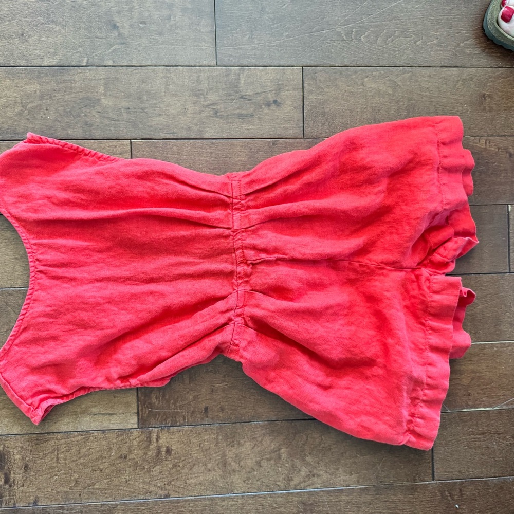 Red Sleeveless Linen Romper